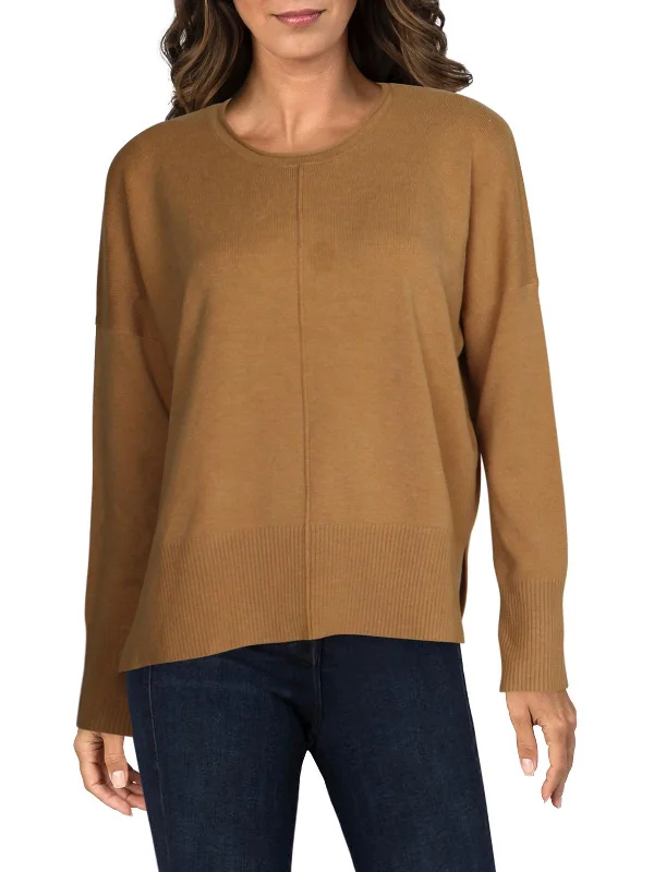 Della Womens Ribbed Trim Crew Neck Sweater