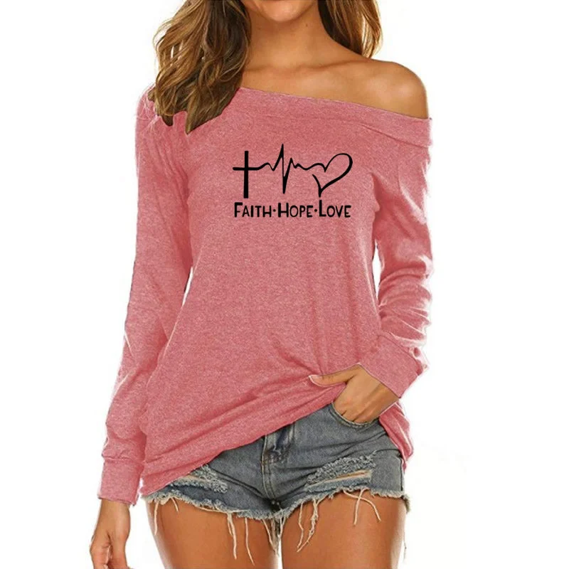 Faith Hope Love Custom Logo  American Long Sleeve Loose Autumn Tees T shirt Women fall 2022 women clothes