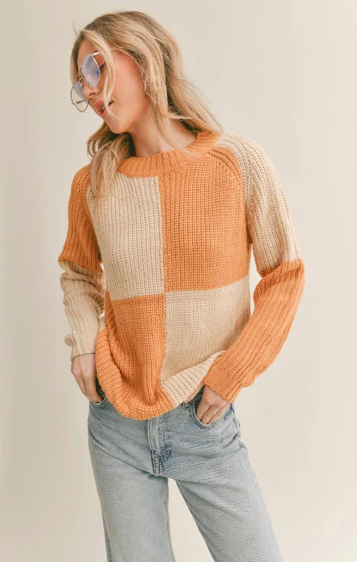 Joni Color Block Sweater In Mustard/cream