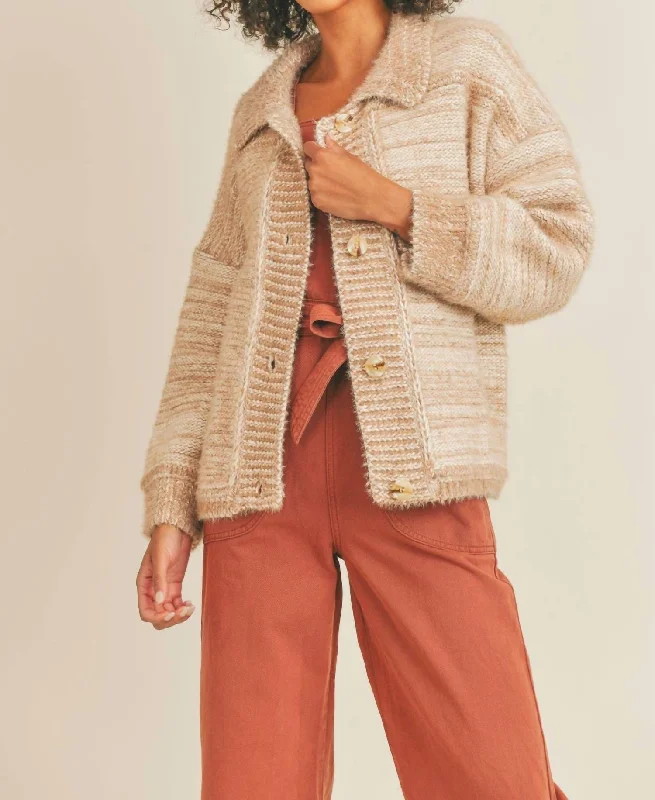 Marie Sweater Jacket In Taupe And White