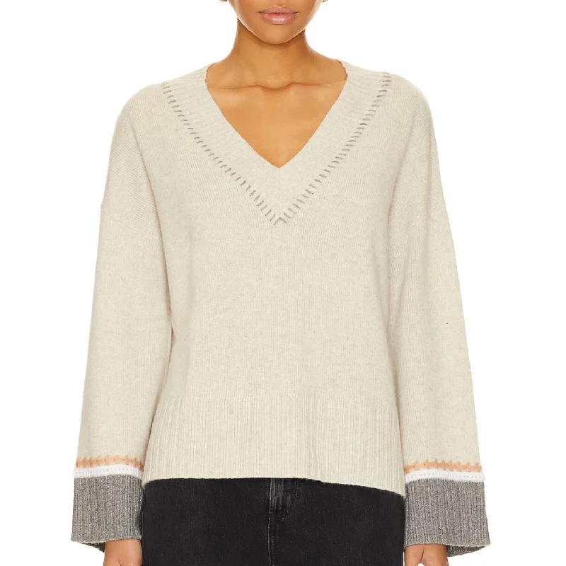 Oversized Vee Neck Crochet Sweater In Mojave/neutral Combo