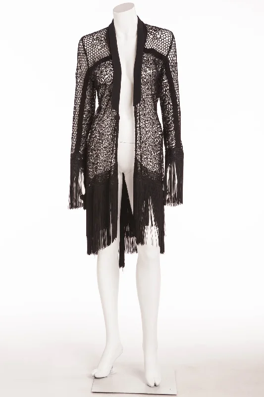 Ermanno Scervino - Black Knitted Long Cardigan with Fringe -IT 42