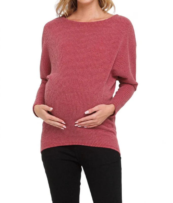 Rib Knit Boat Neck Maternity Top In Red