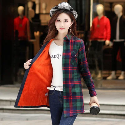 Velvet Thick Warm Women's Plaid Shirt Female Long Sleeve Tops M-5XL Winter Fleece Casual Check Blouse Autumn Clothes T18620Y