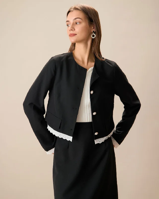 Black Contrasting Single-Breasted Jacket