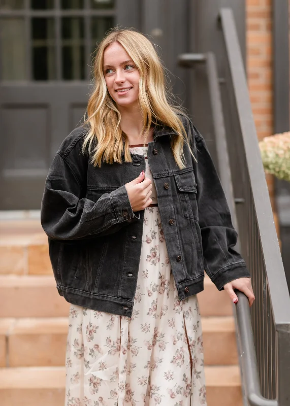 Oversized Washed Black Denim Jacket