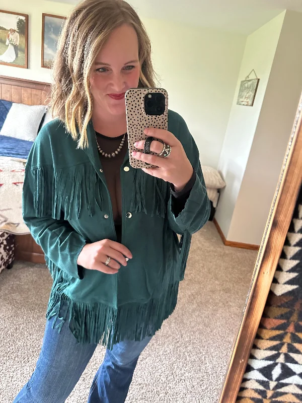 Teal Fringe Suede Jacket