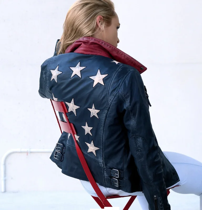 Women's Mauritius Christy Navy Star Leather Jacket