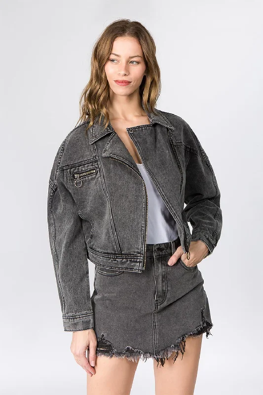 Women's Oversized Moto Biker Denim Jacket