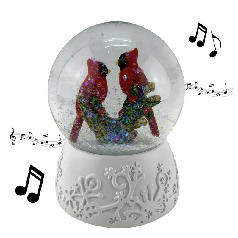 Christmas Cardinal Bird Couple on Branch 100mm Musical Water Globe