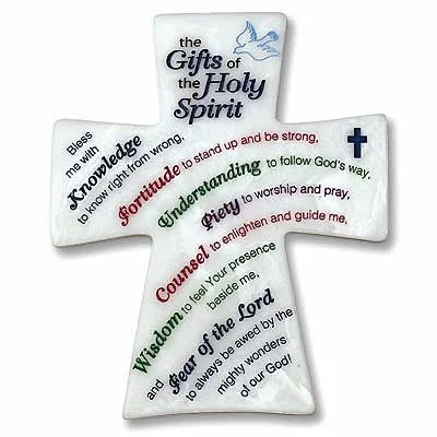 Gifts Of The Holy Spirit Cross Plaque with Easel Back