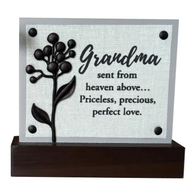 Grandma Plaque Sitter with Boxed Antique Bronze Wildflower