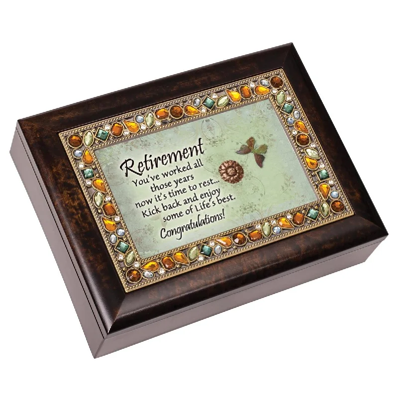 Retirement Congratulations Enjoy Life's Best Burl Wood Music Box