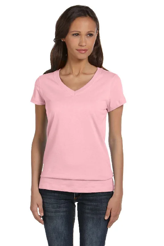 Bella + Canvas Womens Jersey Short Sleeve V-Neck T-Shirt - Pink