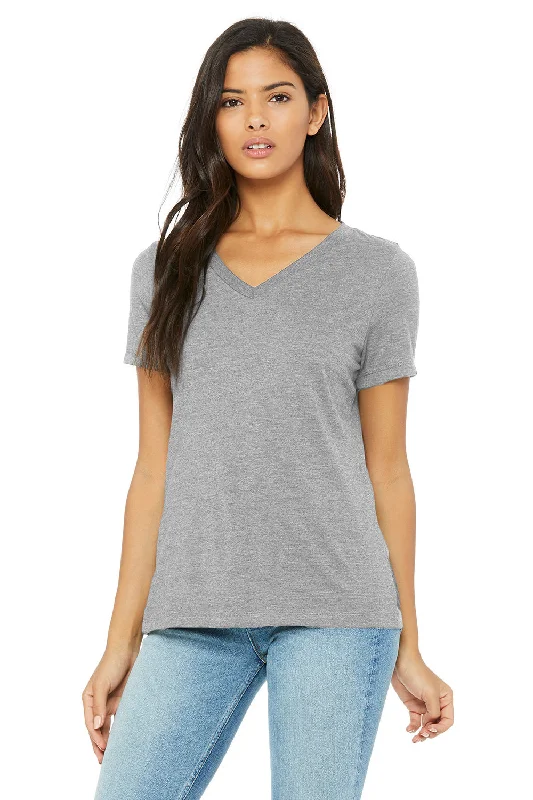 Bella + Canvas Womens Relaxed Jersey Short Sleeve V-Neck T-Shirt - Heather Grey