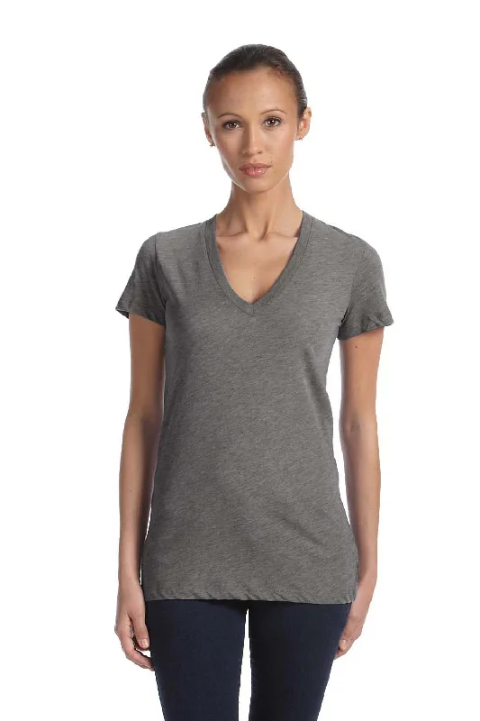 Bella + Canvas Womens Short Sleeve Deep V-Neck T-Shirt - Grey