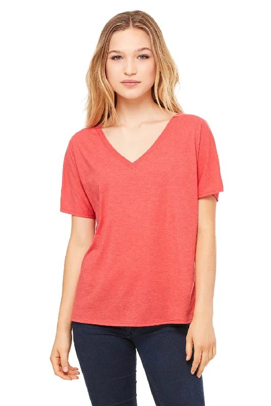 Bella + Canvas Womens Slouchy Short Sleeve V-Neck T-Shirt - Red Triblend