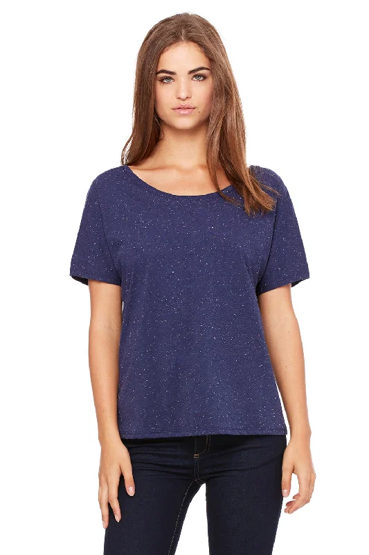 Bella + Canvas Womens Slouchy Short Sleeve Wide Neck T-Shirt - Navy Blue Speckled