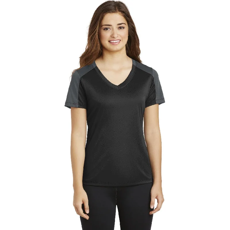 CLOSEOUT - Sport-Tek Ladies PosiCharge Competitor Sleeve-Blocked V-Neck Tee