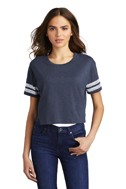 District Womens Scorecard Crop Short Sleeve Crewneck T-Shirt - Heather True Navy Blue/White - Closeout