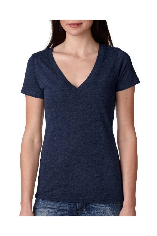 Next Level Womens Jersey Short Sleeve V-Neck T-Shirt - Vintage Navy Blue - Closeout