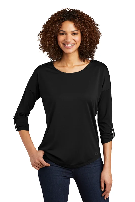 Ogio Womens Gravitate Moisture Wicking 3/4 Sleeve Scoop Neck T-Shirt - Blacktop