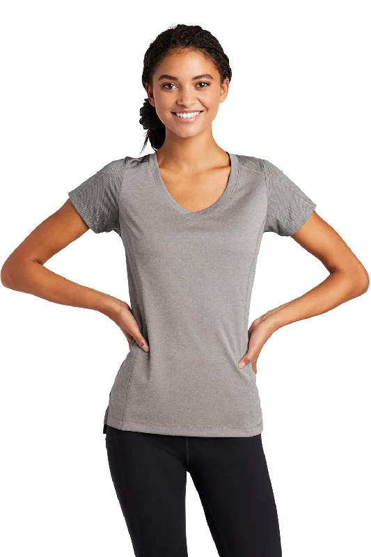 Sport-Tek Womens Endeavor Moisture Wicking Short Sleeve V-Neck T-Shirt - Heather Light Grey/Light Grey