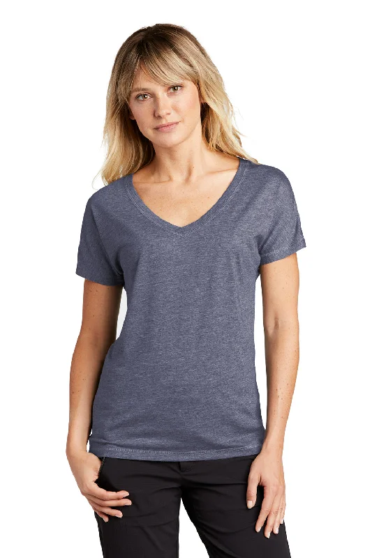 Sport-Tek Womens Moisture Wicking Short Sleeve V-Neck T-Shirt - Heather True Navy Blue