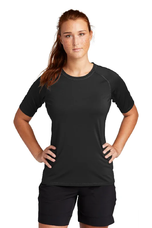 Sport-Tek Womens Rashguard Moisture Wicking Short Sleeve Crewneck T-Shirt - Black