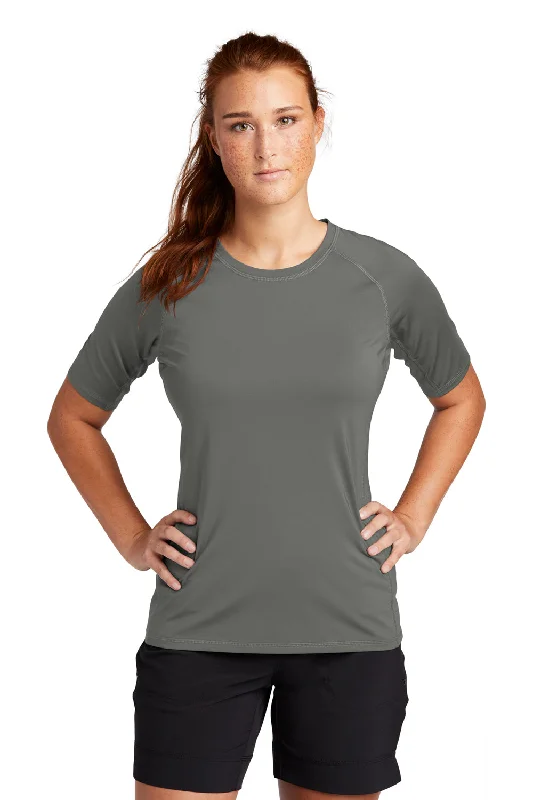 Sport-Tek Womens Rashguard Moisture Wicking Short Sleeve Crewneck T-Shirt - Dark Smoke Grey