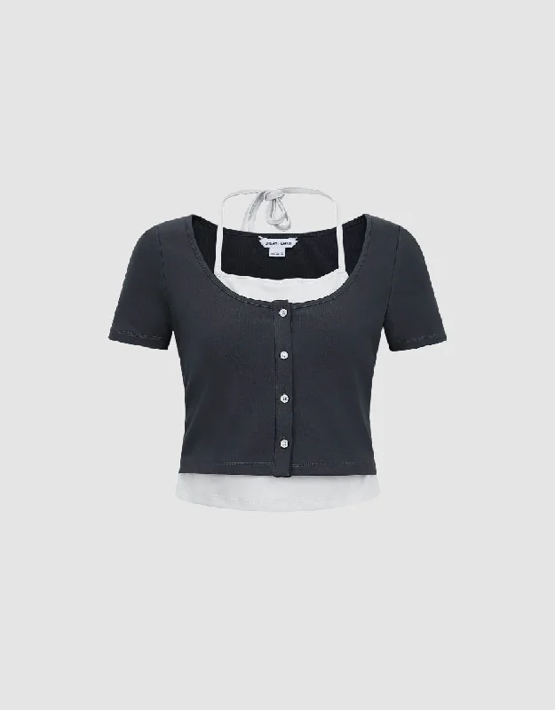 2 In 1 Halter Neck Knitted T-Shirt