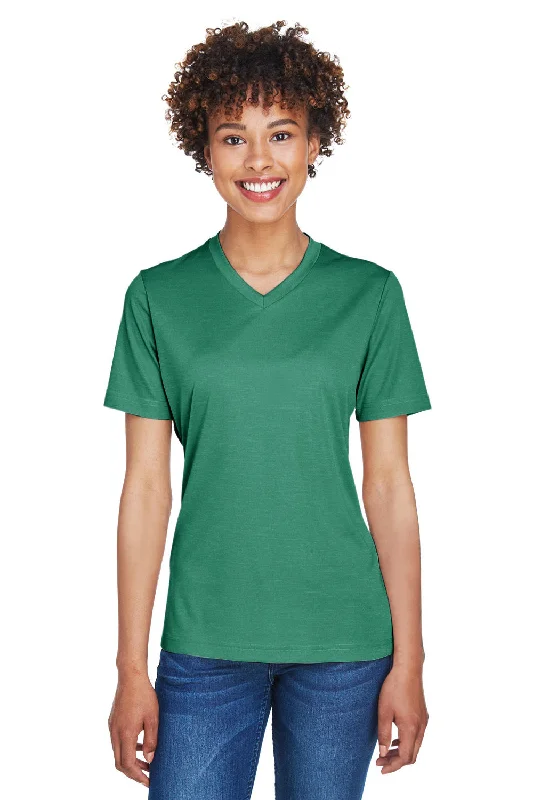 Team 365 Womens Sonic Performance Heather Moisture Wicking Short Sleeve V-Neck T-Shirt - Heather Forest Green