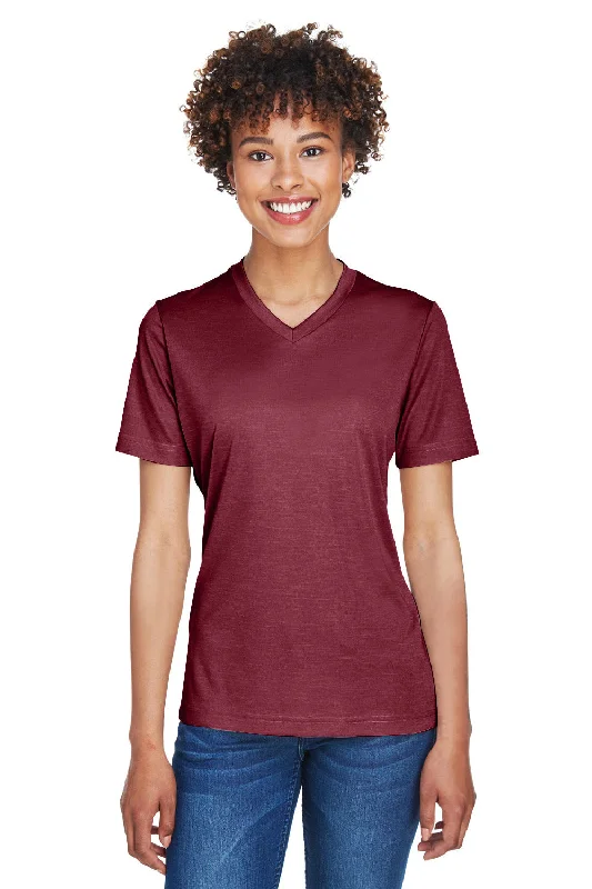 Team 365 Womens Sonic Performance Heather Moisture Wicking Short Sleeve V-Neck T-Shirt - Heather Maroon