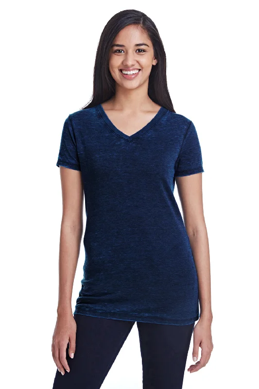 Threadfast Apparel Womens Cross Dye Short Sleeve V-Neck T-Shirt - Electric Blue