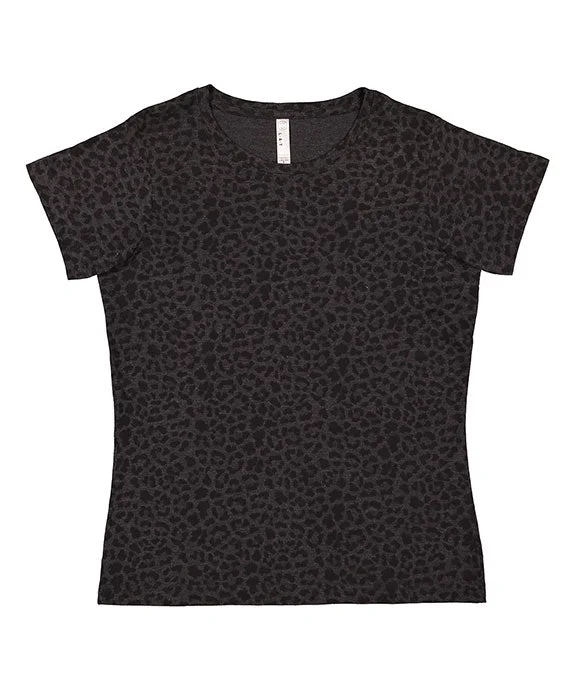 3516 - LAT Ladies Fine Jersey T-Shirt | Black Leopard