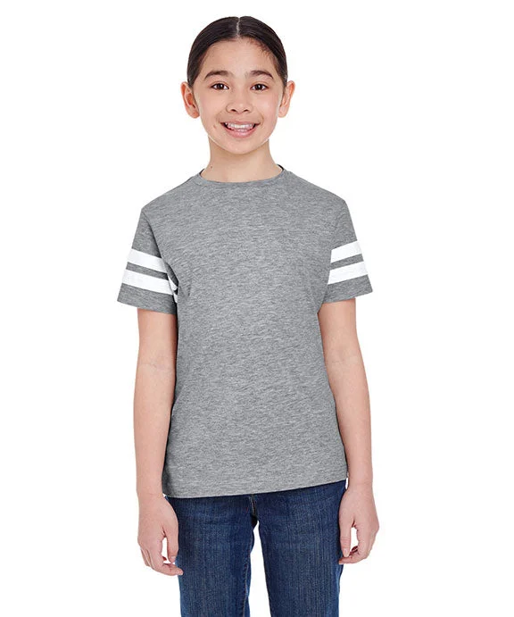 6137 - LAT Youth Football Fine Jersey T-Shirt | Vintage Heather/White