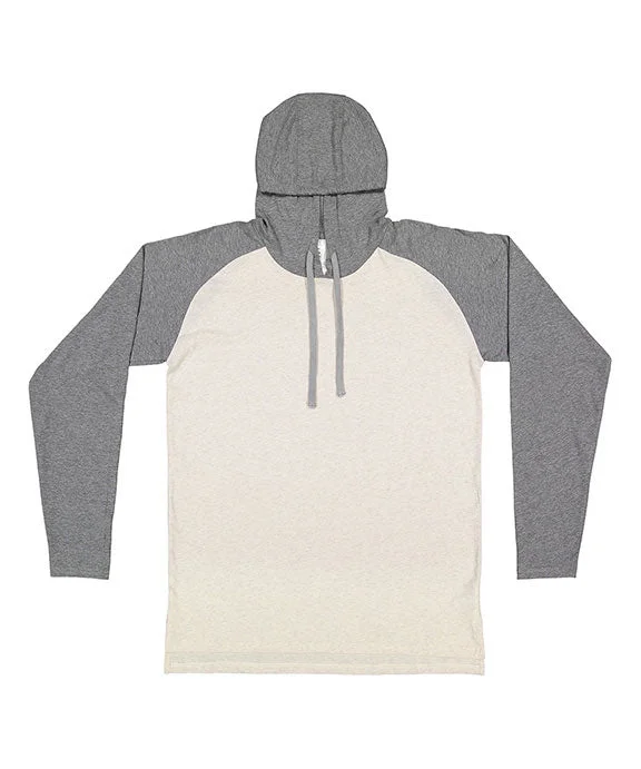 6917 - LAT Mens Hooded Raglan Long Sleeve Fine Jersey T-Shirt | Nat Hthr/Grey Hthr/Titan