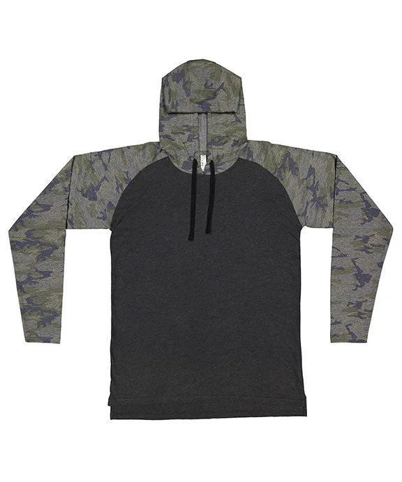 6917 - LAT Mens Hooded Raglan Long Sleeve Fine Jersey T-Shirt | Vint Smoke/Vint Camo/Black