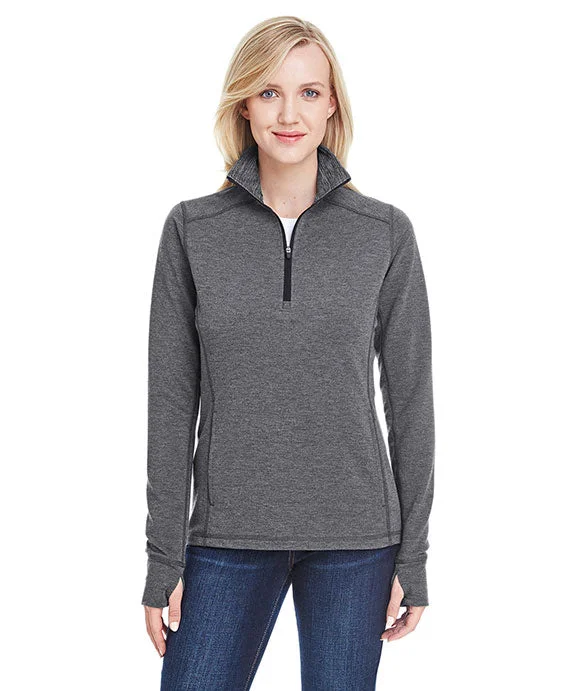 JA8433 - J America Ladies Omega Stretch Quarter-Zip | Charcoal Triblend