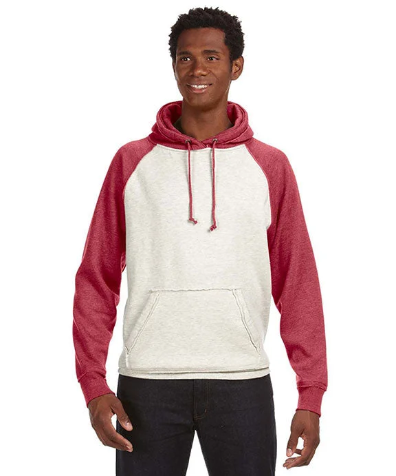 JA8885 - J America Adult Vintage Heather Pullover Hooded Sweatshirt | Oatmeal Heather/Red