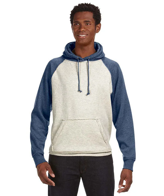 JA8885 - J America Adult Vintage Heather Pullover Hooded Sweatshirt | Oatmeal Hthr/Vintage Navy