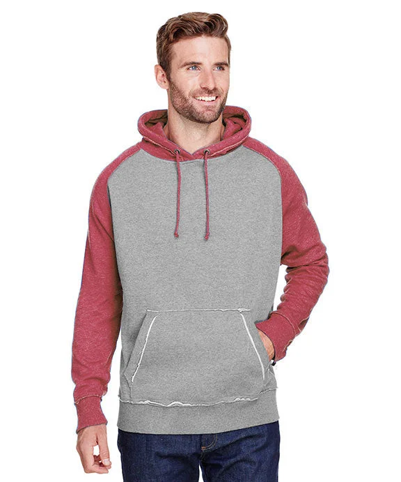 JA8885 - J America Adult Vintage Heather Pullover Hooded Sweatshirt | Smoke/Simply Red