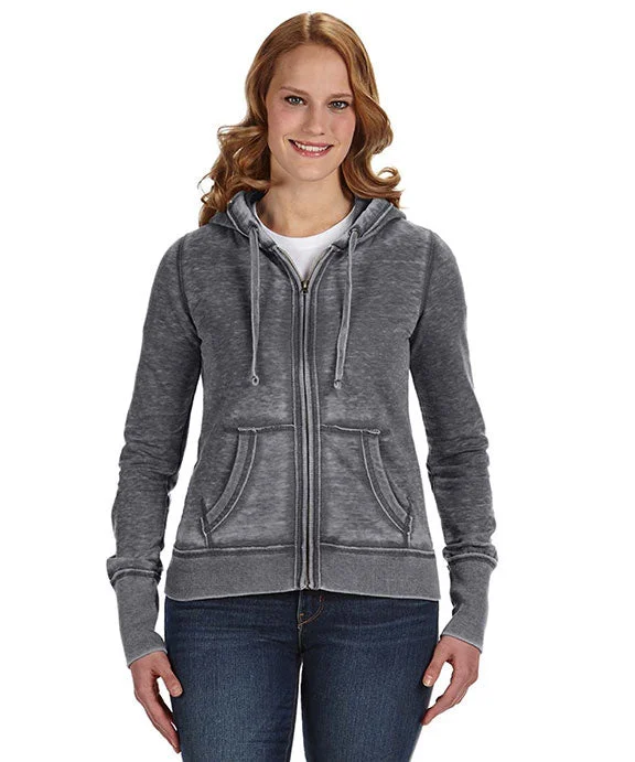 JA8913 - J America Ladies Zen Full-Zip Fleece Hooded Sweatshirt | Dark Smoke