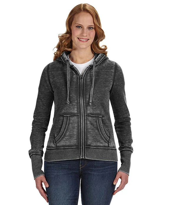 JA8913 - J America Ladies Zen Full-Zip Fleece Hooded Sweatshirt | Twisted Black