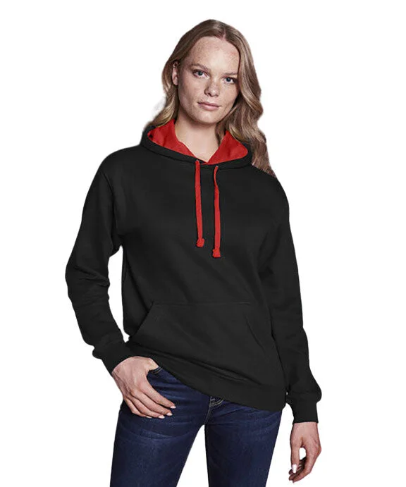 JHA003 - Just Hoods By AWDis Adult Midweight Varsity Contrast Hooded Sweatshirt | Jet Black/Fire Red