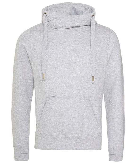 JHA021 - Just Hoods By AWDis Mens Heavyweight Cross Over Neck Hooded Sweatshirt | Heather Grey