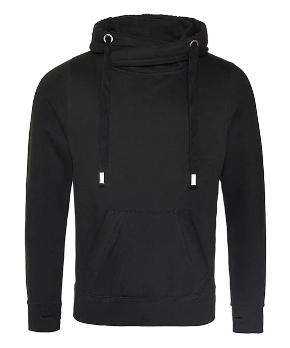 JHA021 - Just Hoods By AWDis Mens Heavyweight Cross Over Neck Hooded Sweatshirt | Jet Black