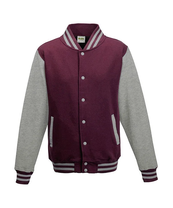 JHA043 - Just Hoods By AWDis Mens Heavyweight Letterman Jacket | Burgundy/Heather Grey