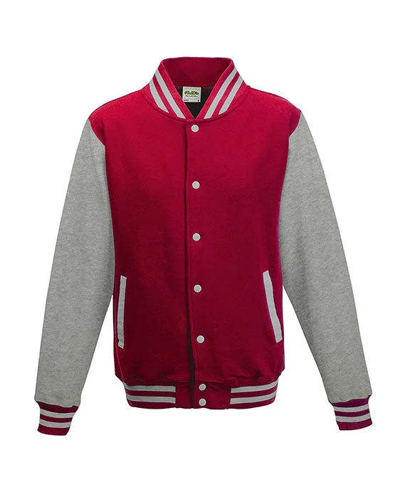 JHA043 - Just Hoods By AWDis Mens Heavyweight Letterman Jacket | Fire Red/Heather Grey