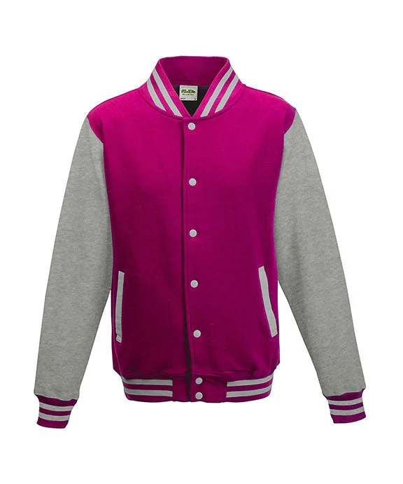 JHA043 - Just Hoods By AWDis Mens Heavyweight Letterman Jacket | Hot Pink/Heather Grey